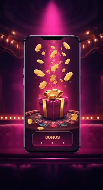 Vibrant Wild Fortune Casino bonus banner showcasing a mobile phone with various free spins and cash bonus offers.